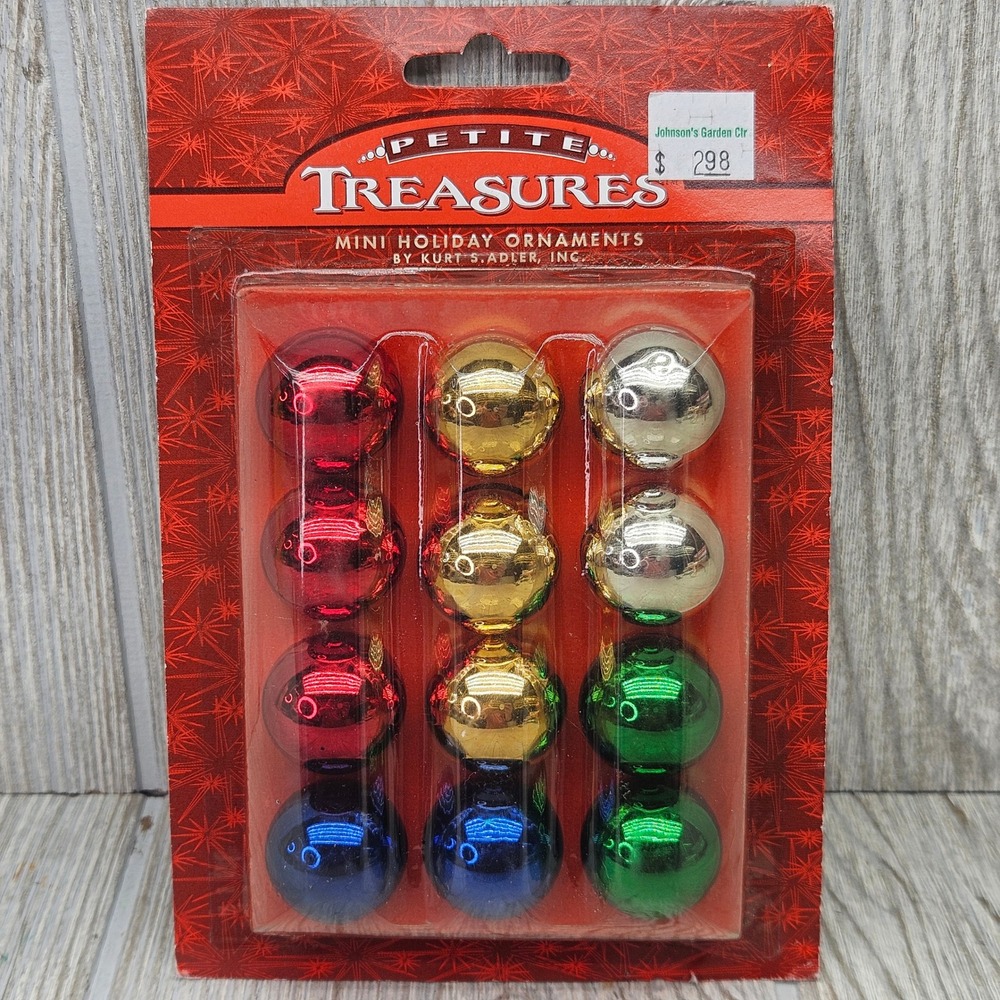 Kurt S Adler Petite Treasures Mini Holiday Ornaments 12 Shiny Round Balls J1501